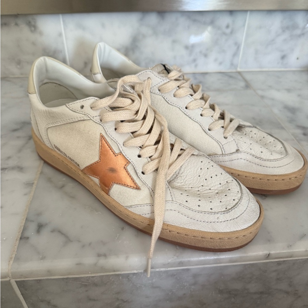 Golden Goose Cream and Rose Gold Sneakers